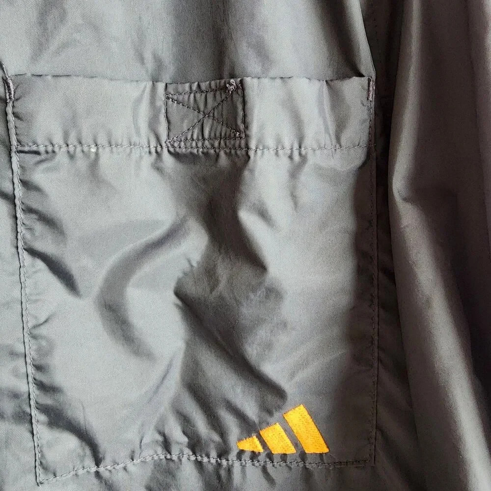 Vintage Adidas Windbreaker Jacket Men’s Size L Gray Orange 3-Stripes Hooded Zip